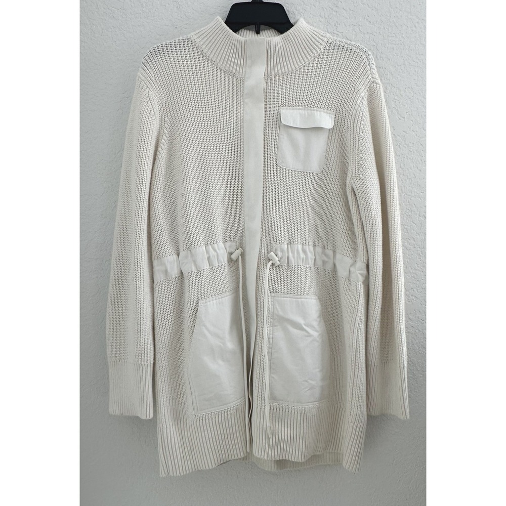 T by Talbots Women's Cream Mock Neck Drawcord‎ Sweater Jacket M Casual Outdoor